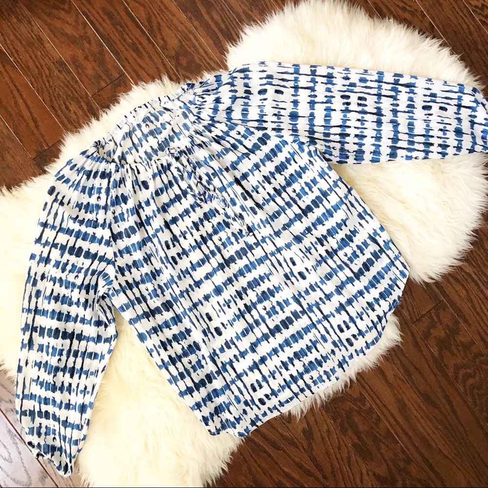 JACK Long Sleeve Blue & White Tie Dye Style Blouse